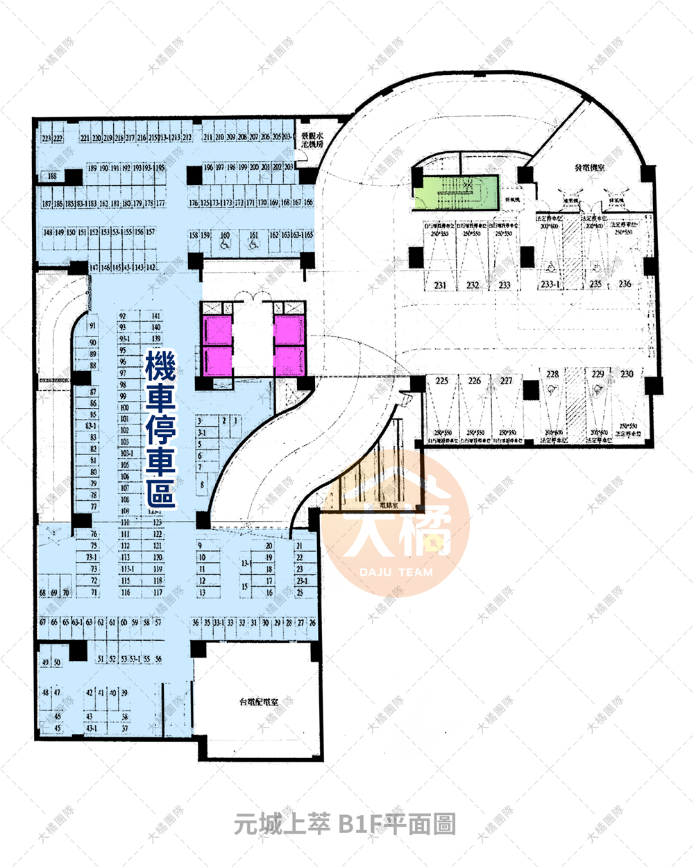 元城上萃B1F 停車平面圖